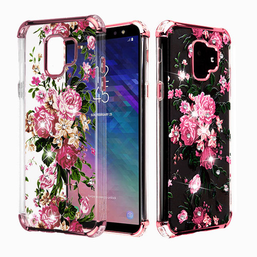 ASMYNA Electroplating Rose Gold/Pink Peony Diamante Klarion Candy Skin Cover  for Galaxy A6 (2018)