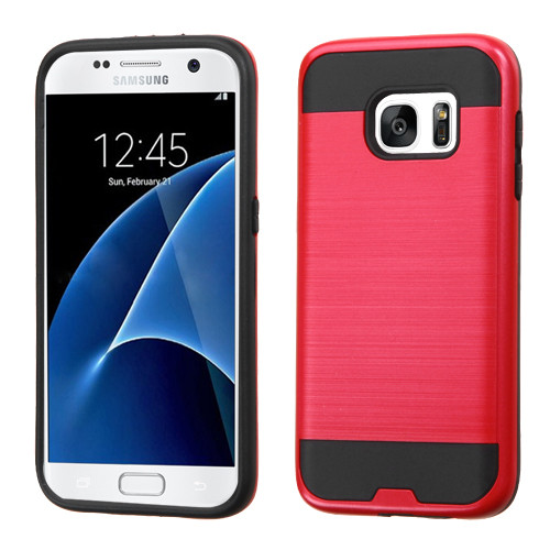 ASMYNA Red/Black Brushed Hybrid Case for G930 (Galaxy S7)