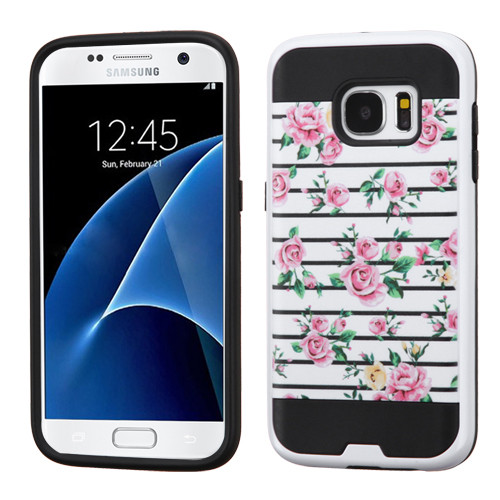 ASMYNA Pink Fresh Roses/Black Brushed Hybrid Case for G930 (Galaxy S7)