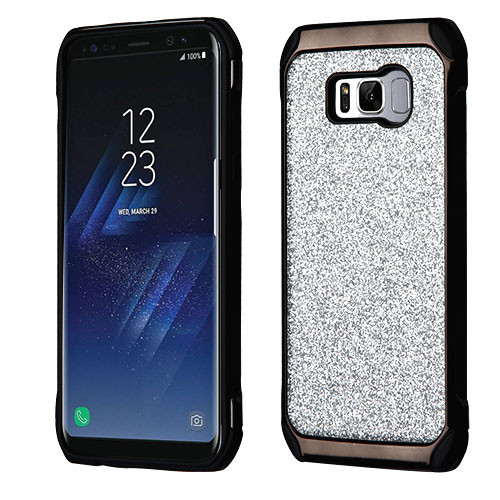 ASMYNA Silver Glitter(Black Plating)/Black Astronoot Protector Cover for Galaxy S8