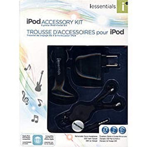 Kit accessori da viaggio iEssentials 3 pezzi per iPod/MP3 . Caricabatteria da casa e da auto. Auricolare