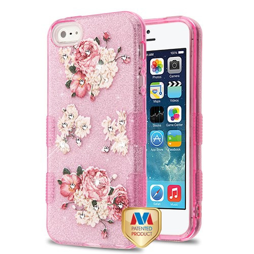MYBAT European Peony (Pink) Diamante Full Glitter TUFF Hybrid Protector Cover  for iPhone SE,iPhone 5s/5