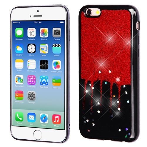 MYBAT Red Glittering & Silver Stars (Black) Krystal Gel Series Candy Skin Cover for iPhone 6s/6