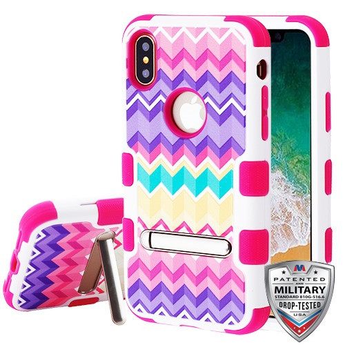 MYBAT Camo Wave/Hot Pink TUFF Hybrid Protector Cover (w/ Stand) for iPhone XS/X