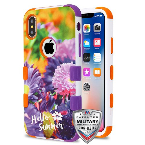 MYBAT Chrysanthemum Field/Orange and Purple TUFF Hybrid Phone Protector Cover for iPhone XS/X