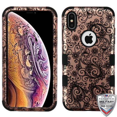 MYBAT Black Four-Leaf Clover (2D Rose Gold)/Black TUFF Hybrid Phone Protector Cover for iPhone XS Max