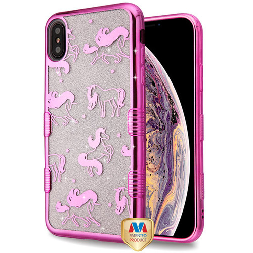 MYBAT Electroplating Pink Unicorn Magic (Transparent Clear) Full Glitter TUFF Hybrid Protector Cover  for iPhone XS Max