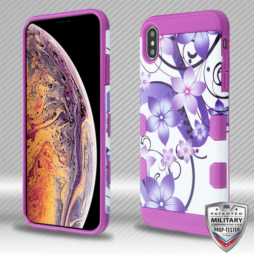 MYBAT Purple Hibiscus Flower Romance/Electric Purple TUFF Trooper Hybrid Protector Cover for iPhone XS Max