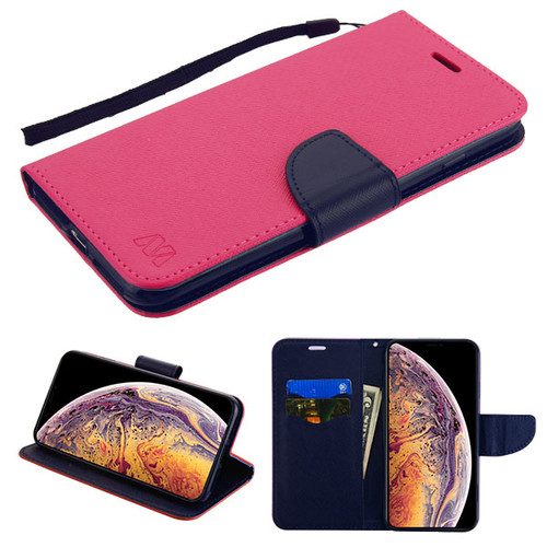 MYBAT Hot Pink Pattern/Dark Blue Liner MyJacket wallet (with card slot)(84J) for iPhone XS Max