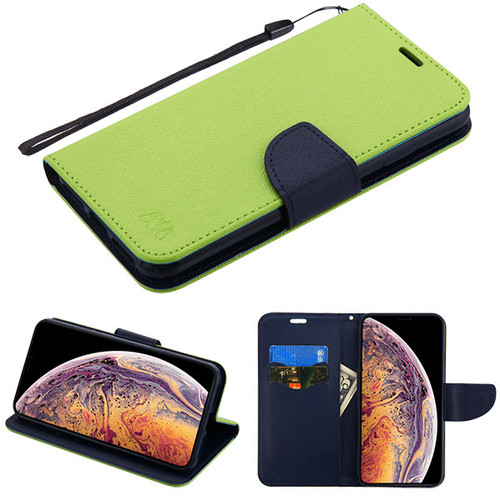 MYBAT Green Pattern/Dark Blue Liner MyJacket wallet (with card slot)(84M) for iPhone XS Max