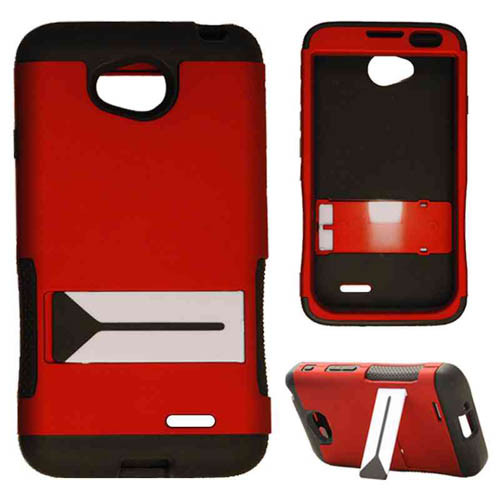 2-in-1 Hybrid Protector Case for LG L70 / Exceed (Black Skin and Rubberized Honey Dark Red Snap with Stand)