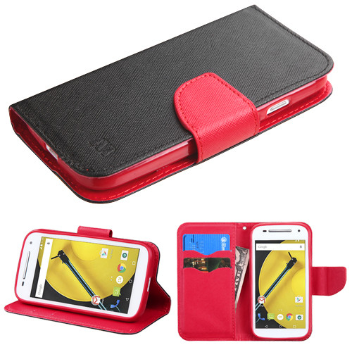 MYBAT Black Pattern/Red Liner MyJacket Wallet (w/ card slot)(845)  for Moto E (2nd generation)