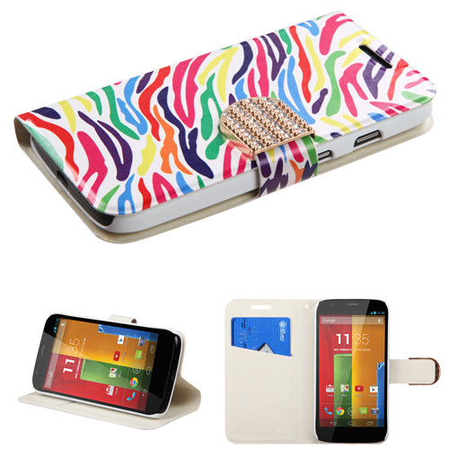 MYBAT Colorful Zebra MyJacket Wallet(w/ Diamante Belt)(984)  for Moto G