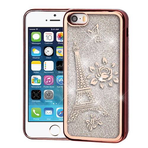 Rose Gold Electroplating/Eiffel Tower/Silver Quicksand Glitter Hybrid Case for iPhone SE,iPhone 5s/5