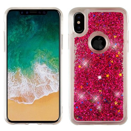 Hot Pink Quicksand Glitter Hybrid Case for iPhone XS/X