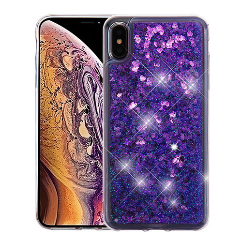 Hearts & Purple Quicksand Glitter Hybrid Protector Cover  for iPhone XS Max