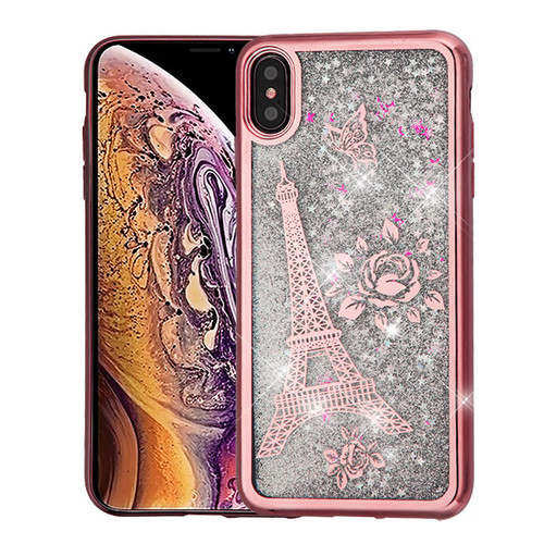 Rose Gold Electroplating/Eiffel Tower/Silver Quicksand Glitter Hybrid Protector Cover  for iPhone XS Max