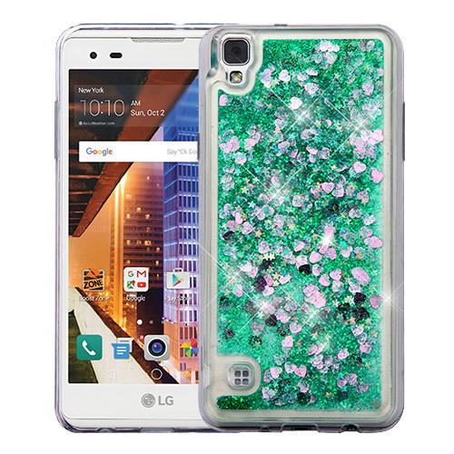 Hearts & Green Quicksand Glitter Hybrid Case for L53B/L56VL,Tribute HD,LS676 (X STYLE)