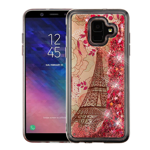 Eiffel Tower & Rose Gold Stars Quicksand Glitter Hybrid Protector Cover  for Galaxy A6 (2018)