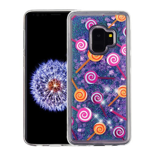 Lollipop & Purple Quicksand (Hearts) Glitter Hybrid Case for Galaxy S9