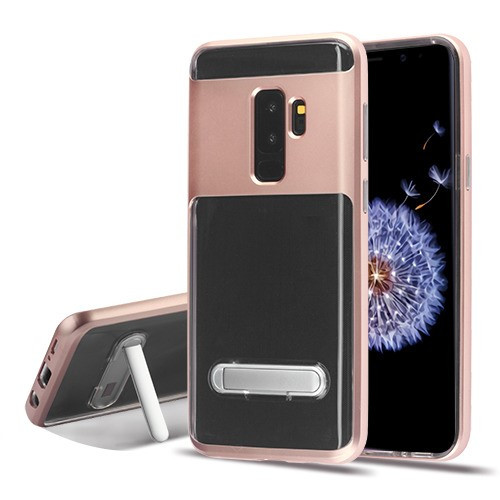 Rose Gold/Transparent Clear Hybrid Protector Cover (w/ Magnetic Stand) for Galaxy S9 Plus