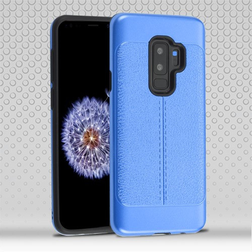 Dark Blue Leather Texture/Black Hybrid Protector Cover for Galaxy S9 Plus