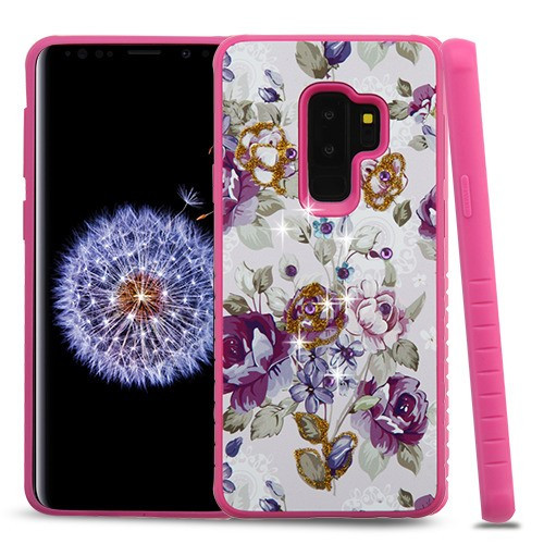 Violet/Hot Pink Diamante Hybrid Protector Cover for Galaxy S9 Plus