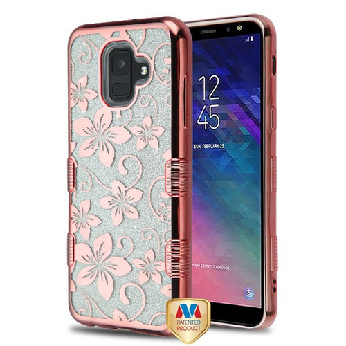 MYBAT Electroplating Rose Gold Hibiscus Flower (Transparent Clear) Full Glitter TUFF Hybrid Case  for Galaxy A6 (2018)