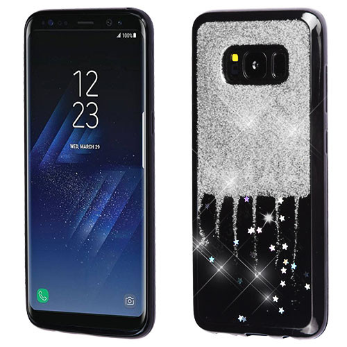 MYBAT Silver Glittering & Silver Stars (Black) Krystal Gel Series Candy Skin Cover for Galaxy S8