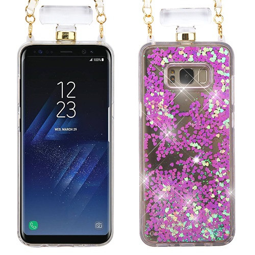 Light Purple Quicksand Glitter Diamante Perfume Bottle Protector Cover(w/ Chain) for Galaxy S8 Plus