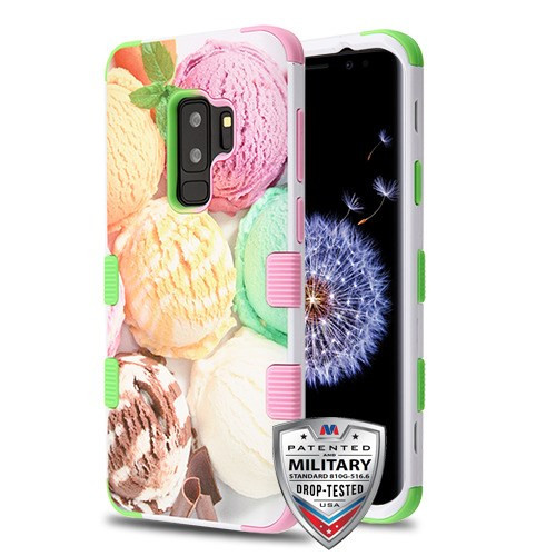 MYBAT Ice Cream Scoops/Electric Green & Soft Pink TUFF Hybrid Phone Protector Cover for Galaxy S9 Plus