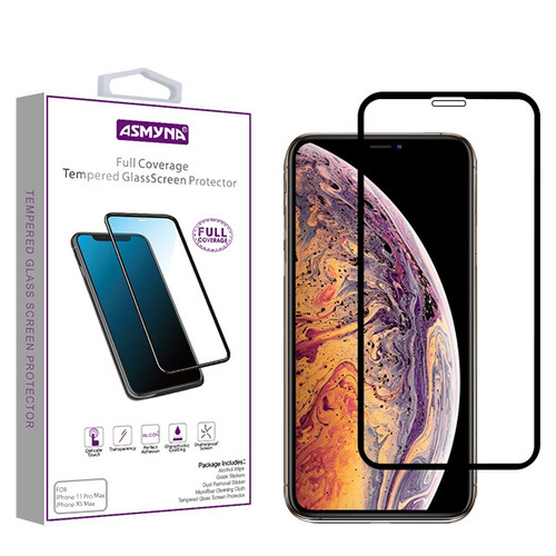 Asmyna Full Coverage Tempered Glass Screen Protector for iPhone 11 Pro Max - Clear/Black
