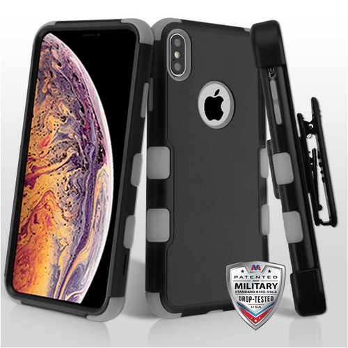 MYBAT Natural Black/Iron Gray TUFF Hybrid Phone Protector Cover(w/ Holster) for iPhone XS Max