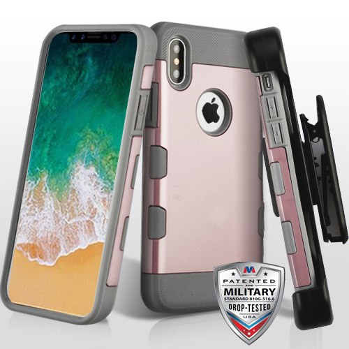 MYBAT Rose Gold/Iron Gray TUFF Trooper Hybrid Casew/ Holster  for iPhone XS/X