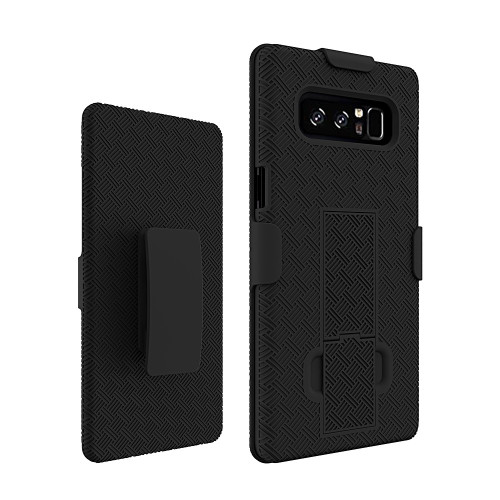 KuKu Mobile Rubberized Shell Case Kickstand Holster for Samsung Note 8 (Black)