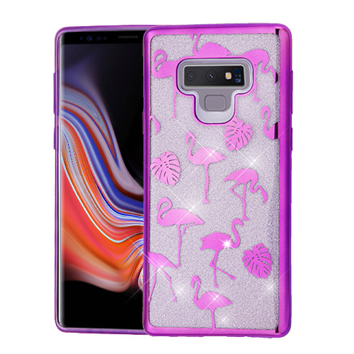 ASMYNA Electroplating Purple Flamingo Land (Transparent Clear) Full Glitter Hybrid Protector Cover for Galaxy Note 9