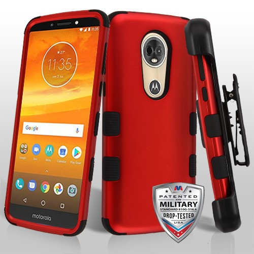 MYBAT Titanium Red/Black TUFF Hybrid Phone Protector Cover(w/ Holster) for Moto E5 Suprae,Moto E5 Plus