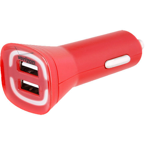 Verizon 4.8A Dual Output Car Charger for iPhone and Android Device - Red