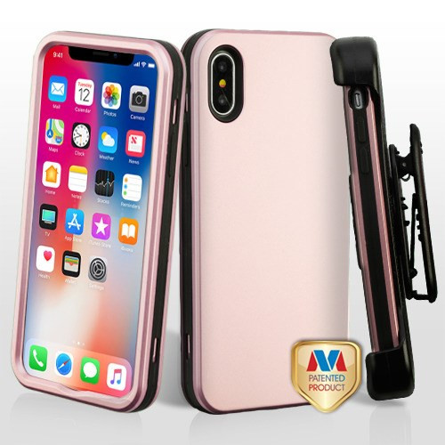 MYBAT Rose Gold/Black VERGE Hybrid Protector Cover [New Improved Design](with Black Horizontal Holster) for iPhone XS/X