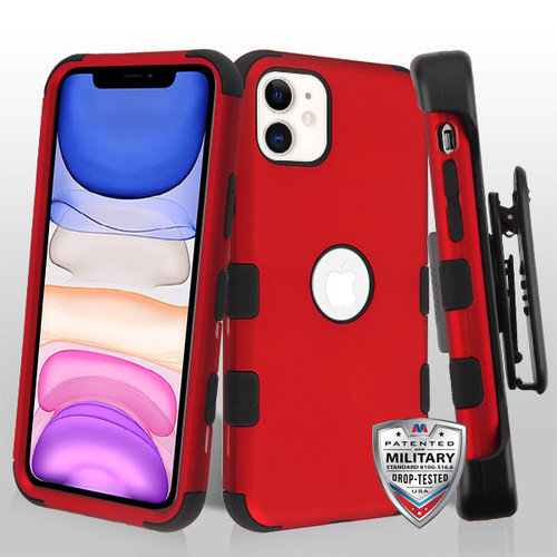 MYBAT Titanium Red/Black TUFF Hybrid Phone Protector Cover [Military-Grade Certified](with Black Horizontal Holster)