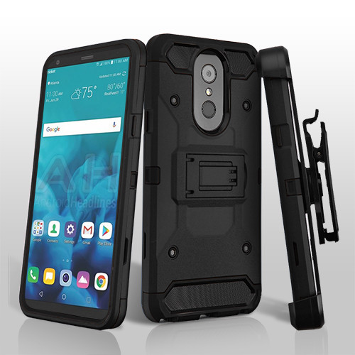 ASMYNA Black/Black Kinetic Hybrid Protector Cover Combo (with Black Holster)(with Package) for Stylo 4 Plus,Stylo 4
