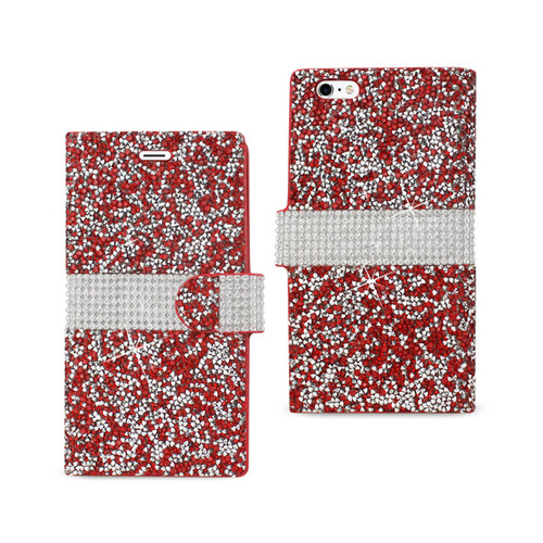 10 Pack - Reiko iPhone 6 Plus Diamond Rhinestone Wallet Case In Red
