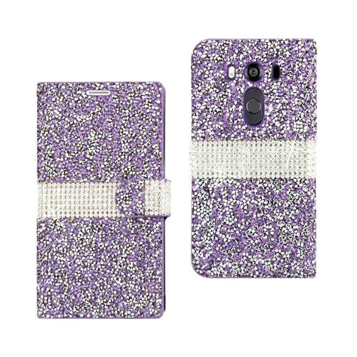 10 Pack - Reiko LG V10 Diamond Rhinestone Wallet Case In Purple