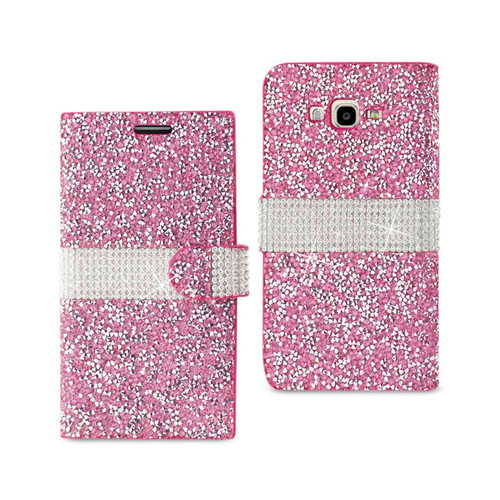 10 Pack - Reiko Samsung Galaxy J7 Diamond Rhinestone Wallet Case In Pink