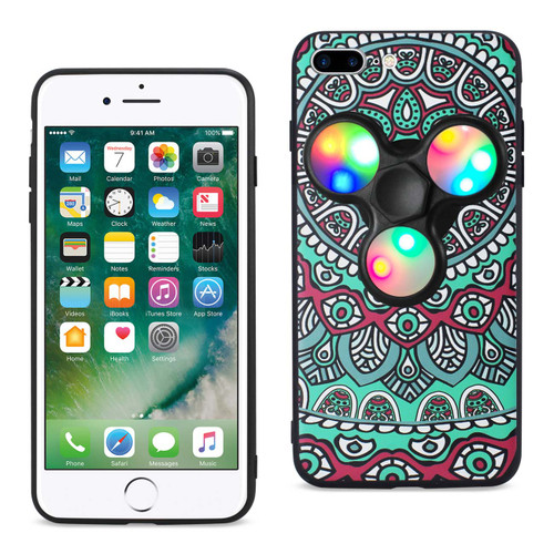 10 Pack - Reiko Design The Inspiration Of Peacock iPhone 7 Plus Case With Led Fidget Spinner Clip On In Teal