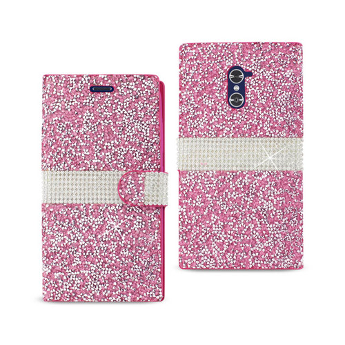 REIKO ZTE GRAND X MAX 2 DIAMOND RHINESTONE WALLET CASE IN PINK