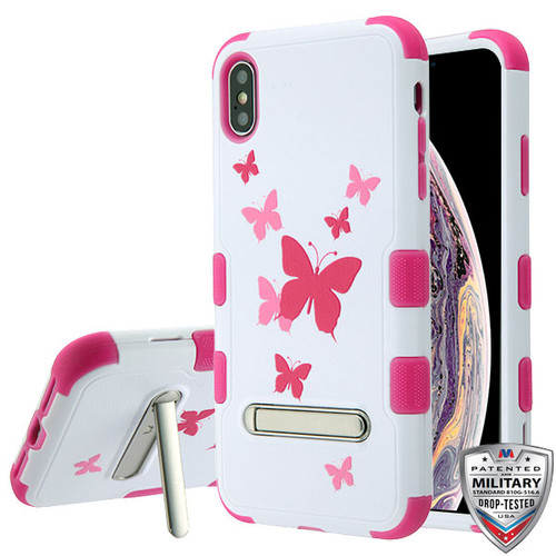 MYBAT Butterfly Dancing/Hot Pink TUFF Hybrid Protector Cover (w/ Stand) for iPhone XS Max