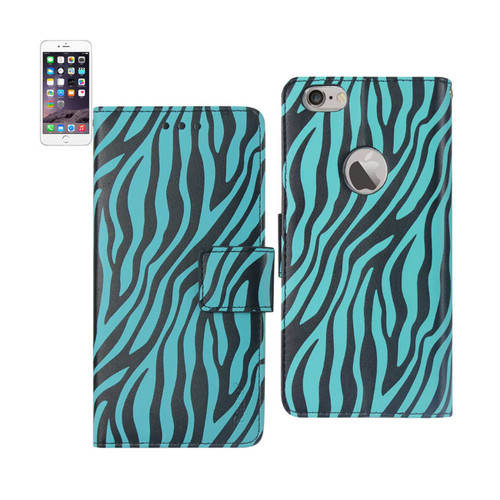 REIKO IPHONE 6 PLUS 3-IN-1 ANIMAL ZEBRA PRINT WALLET CASE IN BLUE