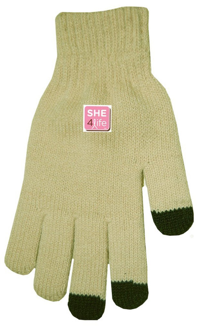 S.H.E. Breast Cancer Awareness TouchScreen Gloves for All Devices (Tan/Black Tips)