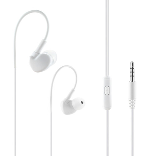 UNIVERSAL SPORT STEREO EARPHONES W. TANGLE FREE NOODLE CABLE AND MIC IN WHITE